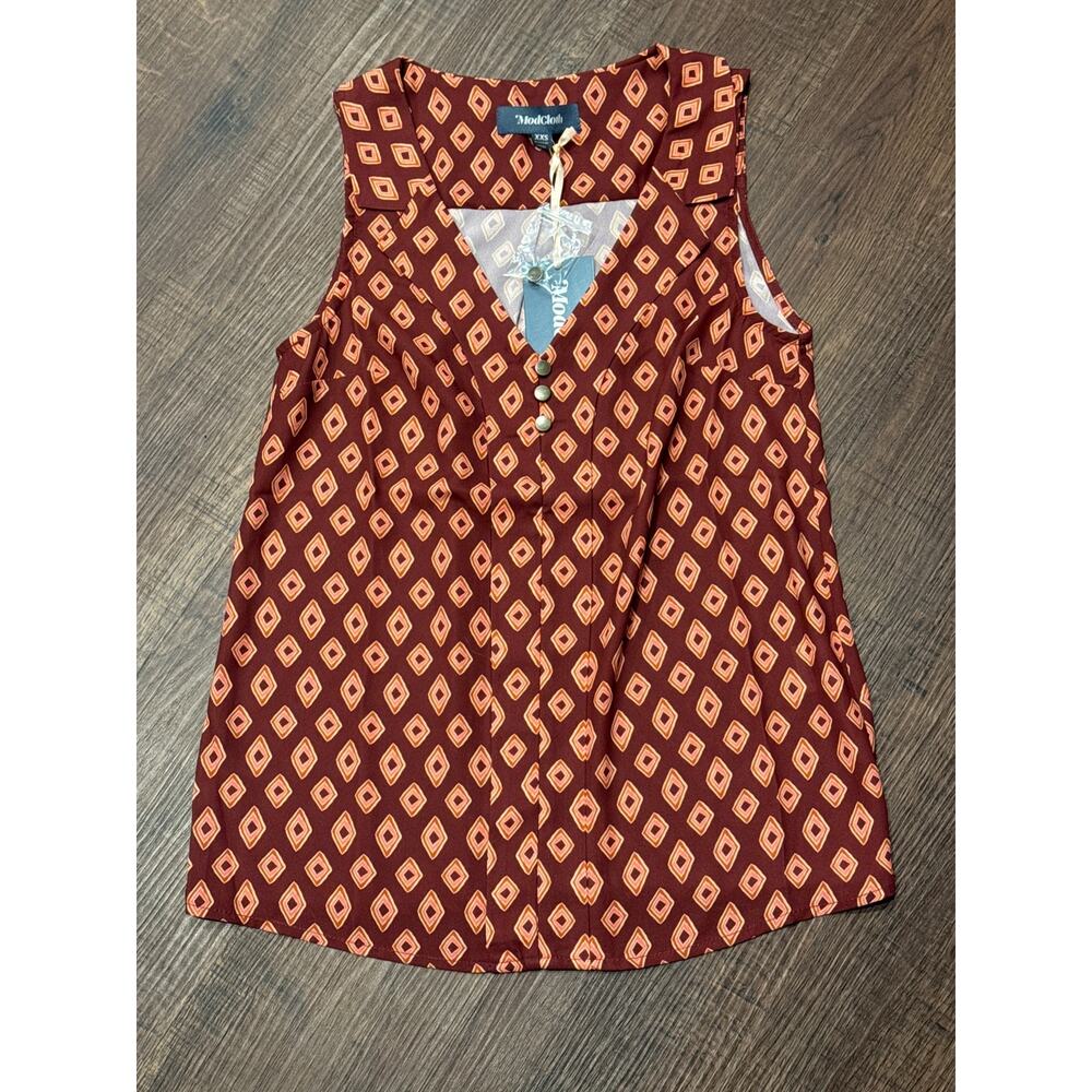 ModCloth Unrivaled Enjoyment Sleeveless V Neck Top Retro Ruffle Red XXS NWT
